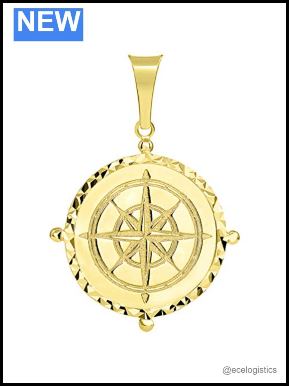 14k Yellow Gold Compass Pendant Necklace